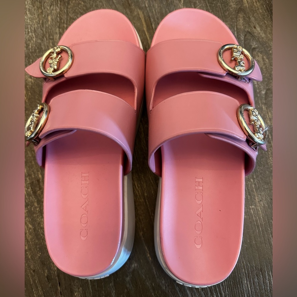 Coach Pink Gable Leather Slides Sandals